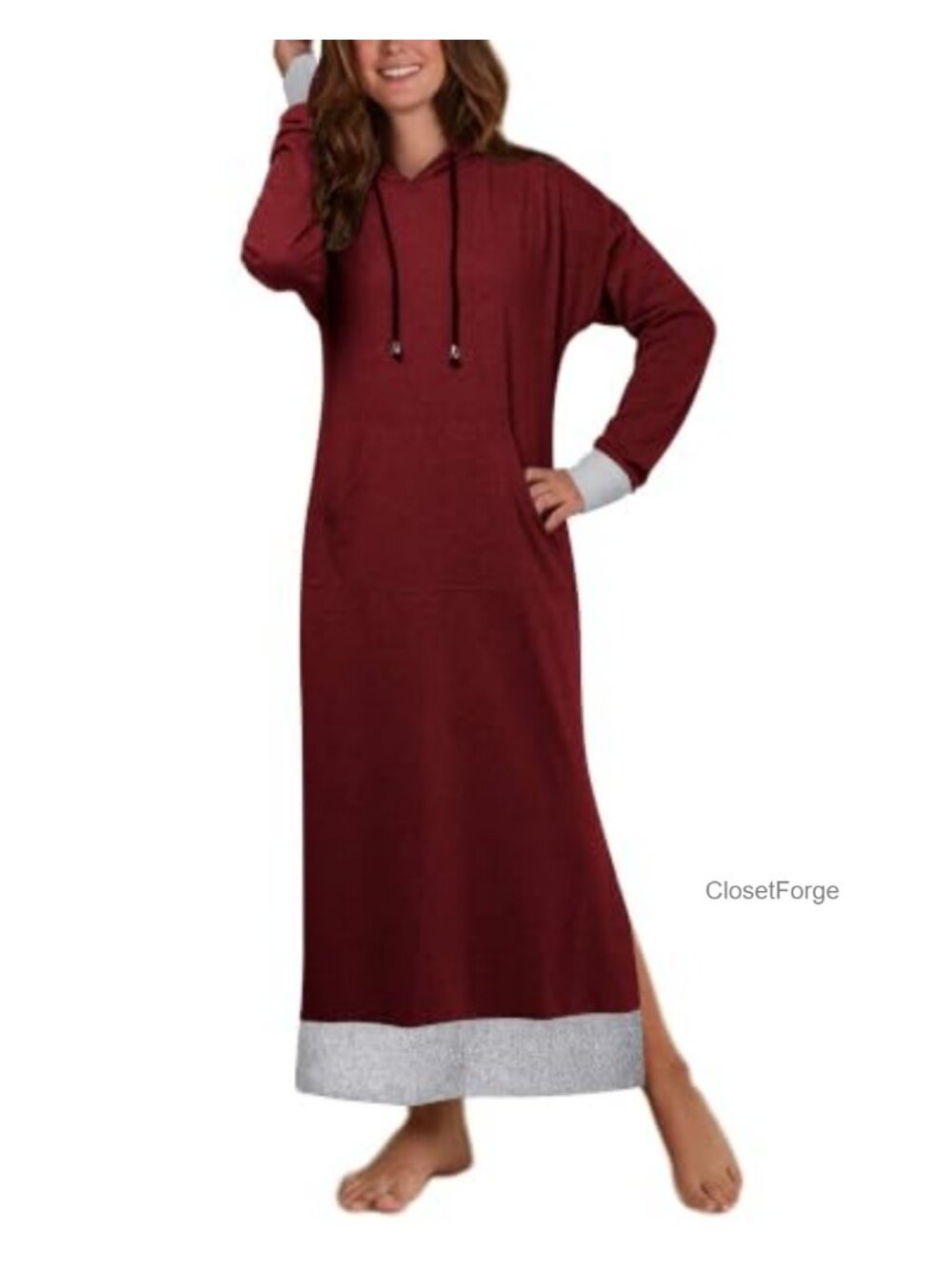Long Sleeve Hooded Maxi Dress with Kangaroo Pocket